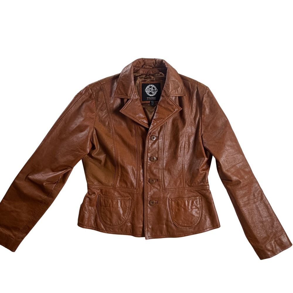 Wilsons Leather Maxima Cognac Brown Genuine Leather Blazer Jacket Womens L